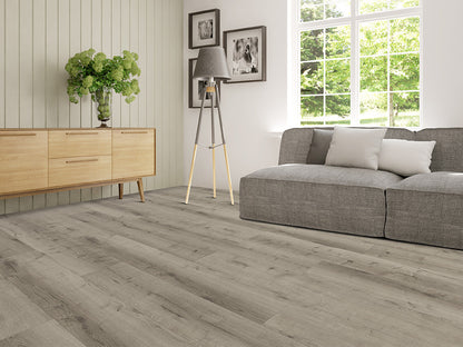 LB Floor Eiche Designboden Eiche Grau – 6 x 240 x 1524 mm, 2,19 m², Rigid SPC, inkl. 1,0 mm Kork-Trittschall