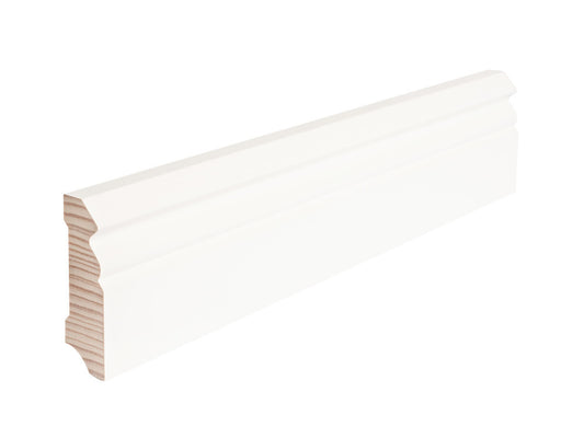 Kiefer Sockelleisten „Berliner Profil“ – 16x58x2400 mm, massiv, weiß lackiert (RAL 9016), 10 Stk./Bund